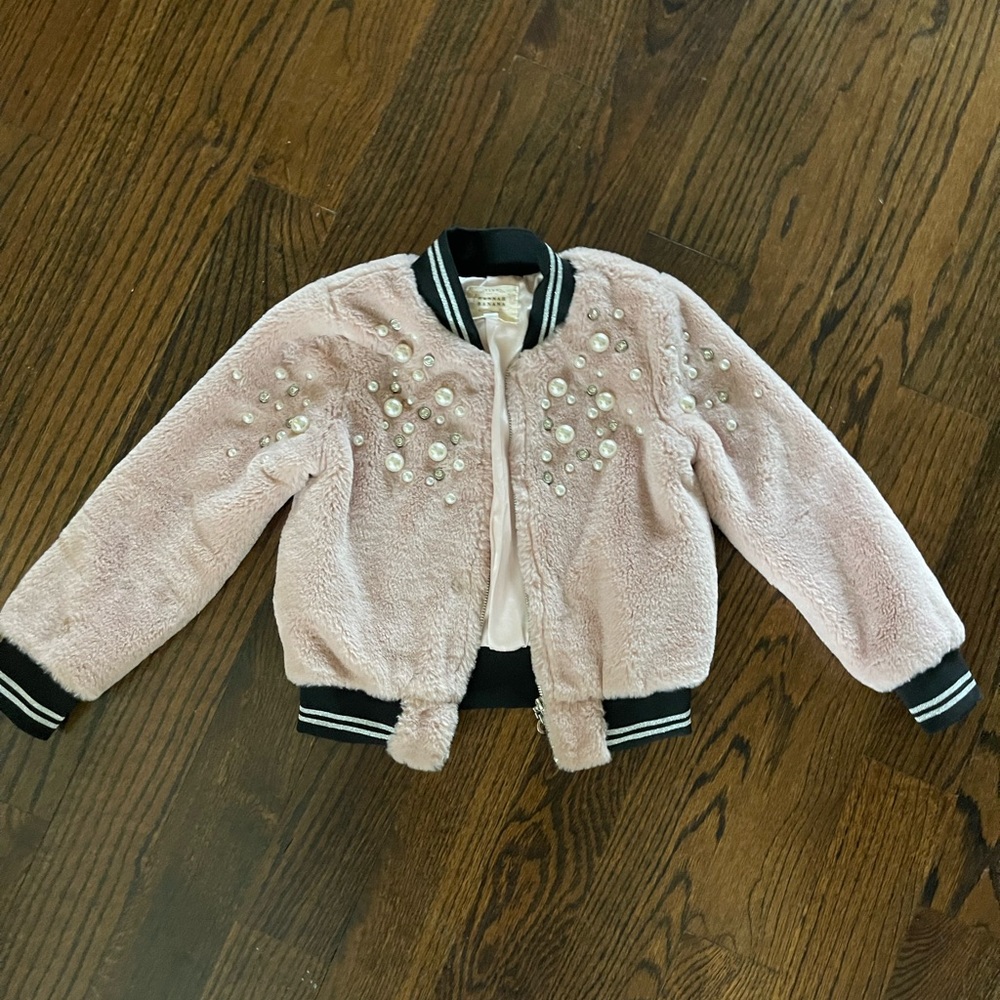 Hannah Banana pearl embellished faux fur bonnet jacket